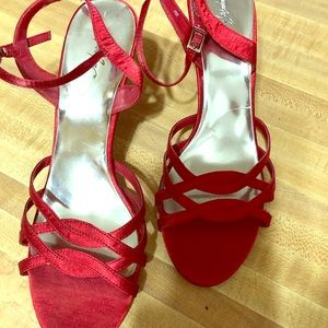 Red satin heels
